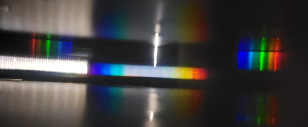 The spectrum of a fluorescent lamp as seen through a handheld spectrometer