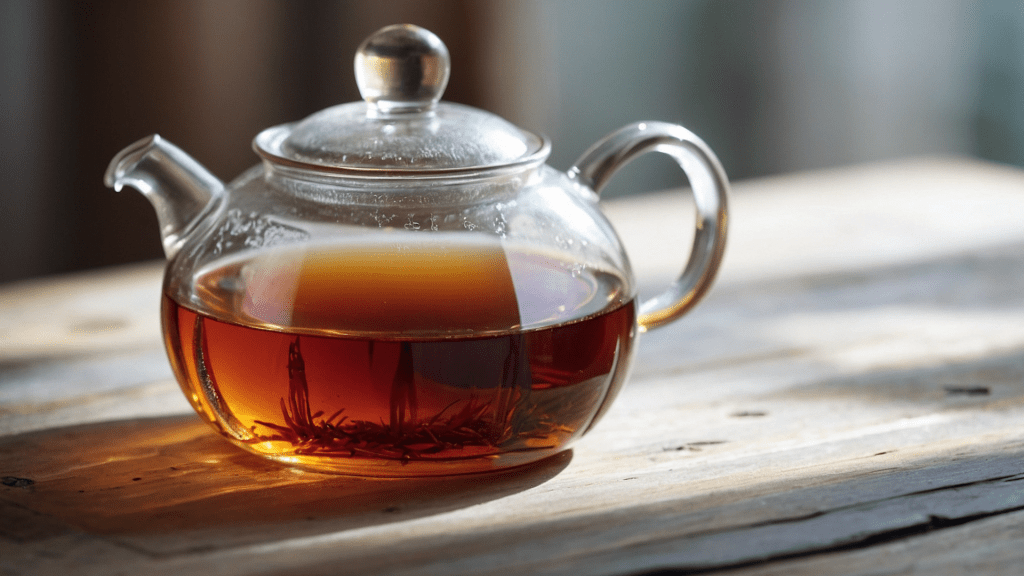 Glass teapot with fresh tea